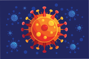 Aufkleber - Microscopic view of hmpv virus cells with glowing green and blue hues, on dark scientific background clipart vector