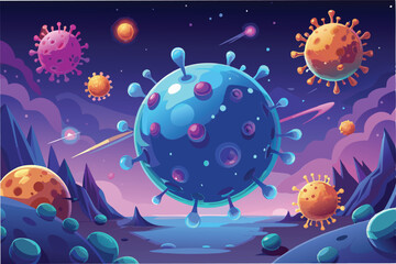 Poster - hyper realistic depiction of hmpv virus particles floating in glowing plasmenvironment with an otherworldly feel clipart vector