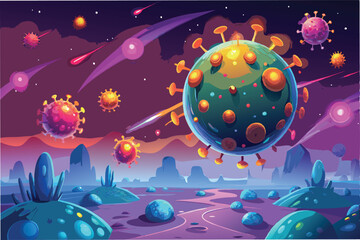 Poster - hyper realistic depiction of hmpv virus particles floating in glowing plasmenvironment with an otherworldly feel clipart vector
