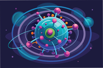 Poster - glowing 3D model of the Hantahmpv virus particle rotating slowly with its surface glycoproteins highlighted in futuristic style clipart vector