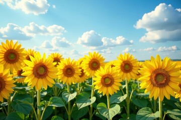 Wall Mural - Vast field of vibrant sunflowers in full bloom, bright yellow, farm