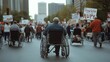 © VK Studio - A powerful protest scene from behind, featuring individuals in wheelchairs among a diverse crowd, with signs advocating for disability rights.