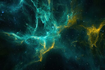 Wall Mural - Cosmic Nebula: Teal and Gold Swirls