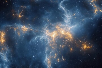 Wall Mural - Cosmic Nebula: A vibrant swirl of blue and gold.