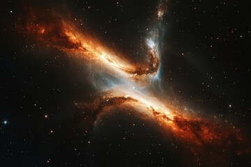 Wall Mural - Cosmic Dance: A mesmerizing nebula shines in vibrant orange and blue hues.