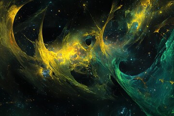 Wall Mural - Cosmic swirls of gold and teal paint a mesmerizing nebula.