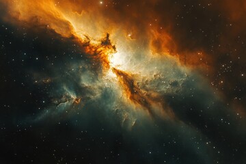 Wall Mural - Cosmic Dance: A vibrant nebula in shades of orange and teal.