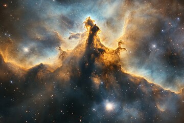 Wall Mural - Cosmic wonder: A vibrant nebula shines in gold and blue hues.
