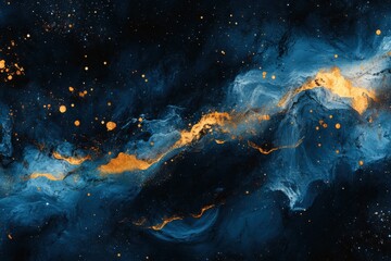Wall Mural - Abstract cosmic artwork: swirling blues and golds evoke a celestial dreamscape.