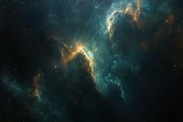 Wall Mural - Cosmic Nebula: A mesmerizing swirl of teal and gold.