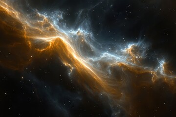 Wall Mural - Cosmic Nebula: A swirling mix of gold and blue hues in deep space.