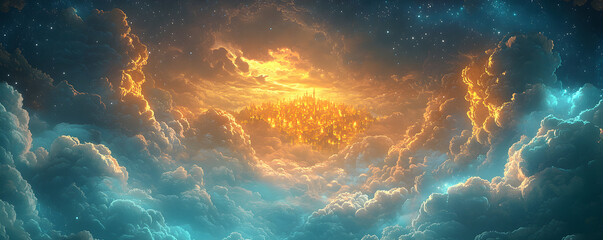 Wall Mural - a colorful sky with clouds and stars
