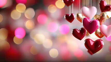 Poster - Romantic Shiny Hearts Hanging Decor Valentine Background