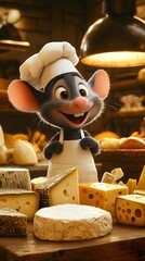 cartoon cheese connoisseur mouse with cheese