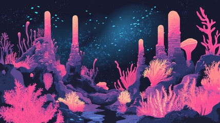 Wall Mural - Vibrant Coral Reef Ecosystem Underwater Fantasy Scene