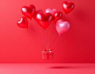 Heart Balloons and Gift: A Romantic Red Celebration