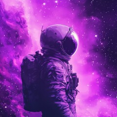 Sticker - Astronaut Contemplates Purple Nebula Cosmic Landscape