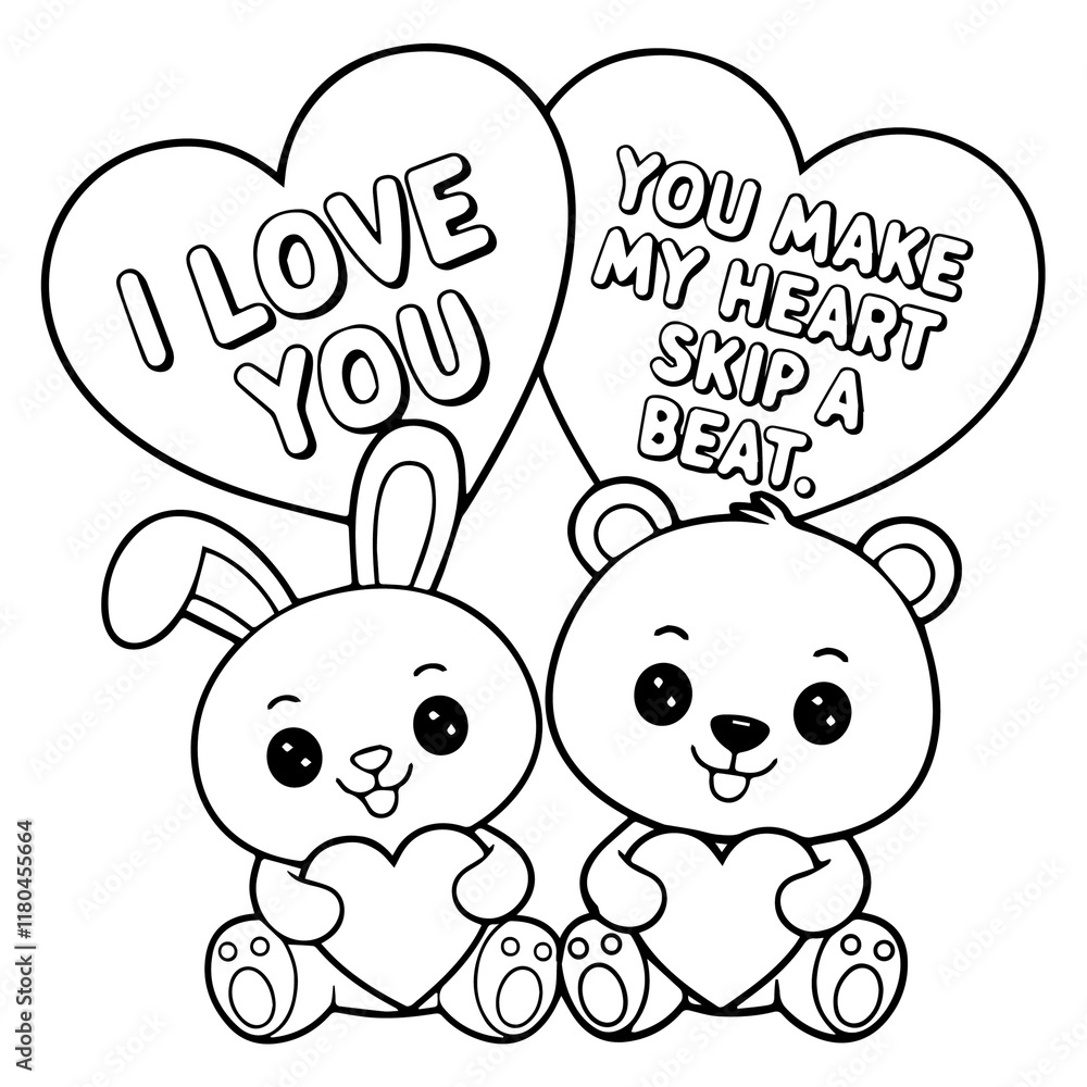 animals valentines day coloring pages for kids and adults bold and easy ...