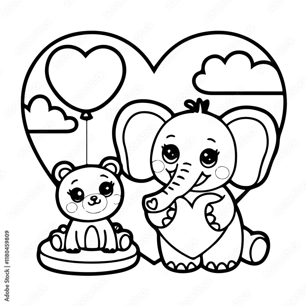 animals valentines day coloring pages for kids and adults bold and easy ...