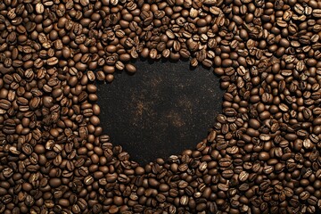 Wall Mural - Roasted Coffee Beans Frame, Dark Background