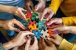 © JLAJ - Vibrant Color Image of Diverse Hands Holding Puzzle Pieces Unity and Collaboration