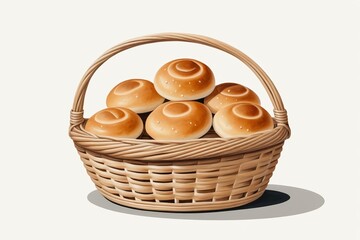 Sticker - there is a basket with buns in it on a white background