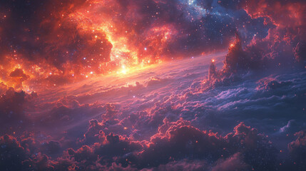 Wall Mural - Celestial Cloudscape A Fiery Cosmic Panorama