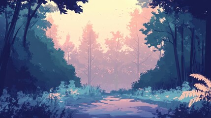 Wall Mural - Serene Forest Stream at Dawn Soft Light