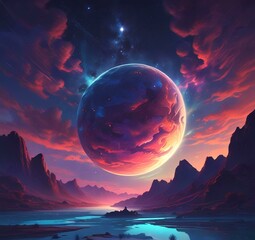 Illustration of outer planet with starry galaxy.