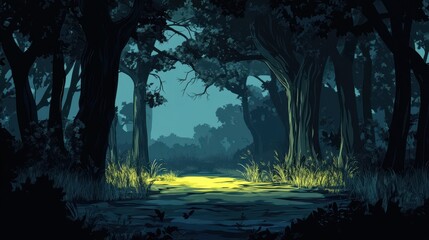 Wall Mural - A Mystical Forest Path Illuminated By Moonlight