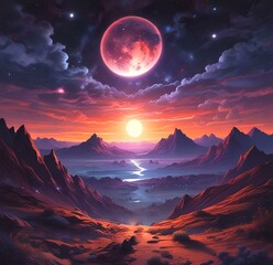 Illustration of outer planet with starry galaxy.