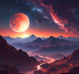 Illustration of outer planet with starry galaxy.