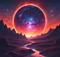 Illustration of outer planet with starry galaxy.