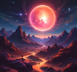 Illustration of outer planet with starry galaxy.