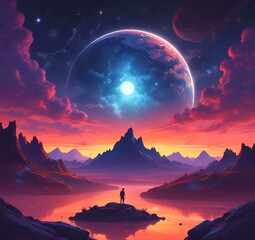 Illustration of outer planet with starry galaxy.