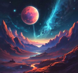 Illustration of outer planet with starry galaxy.