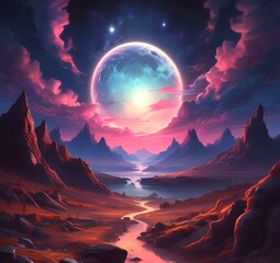 Illustration of outer planet with starry galaxy.
