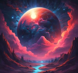 illustration of outer planet with starry galaxy.