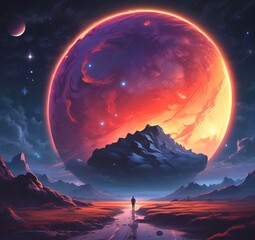 Illustration of outer planet with starry galaxy.