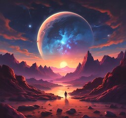 Illustration of outer planet with starry galaxy.
