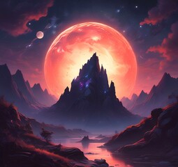 Illustration of outer planet with starry galaxy.