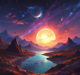 Illustration of outer planet with starry galaxy.