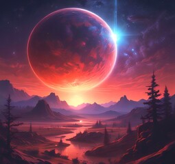 Illustration of outer planet with starry galaxy.