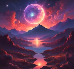 Illustration of outer planet with starry galaxy.