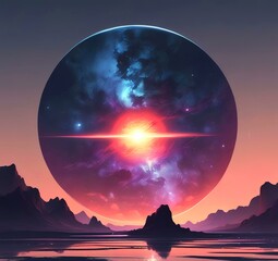 Illustration of outer planet with starry galaxy.
