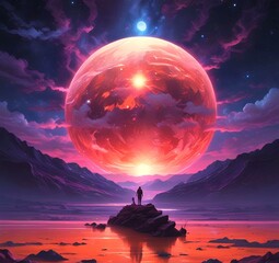 Illustration of outer planet with starry galaxy.