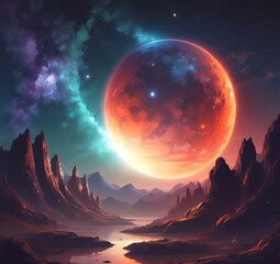 Illustration of outer planet with starry galaxy.