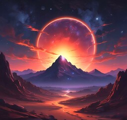 Illustration of outer planet with starry galaxy.