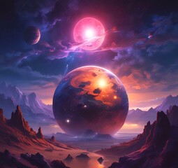 Illustration of outer planet with starry galaxy.