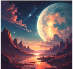 Illustration of outer planet with starry galaxy.